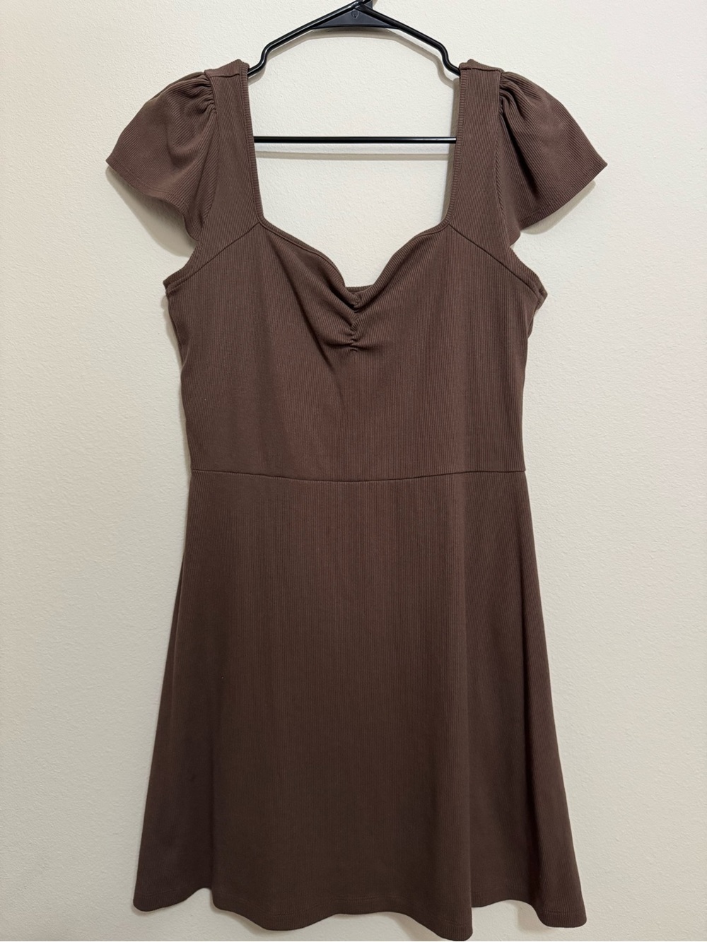 wild fable Brown Square-Neck Puff Sleeve Mini Dress